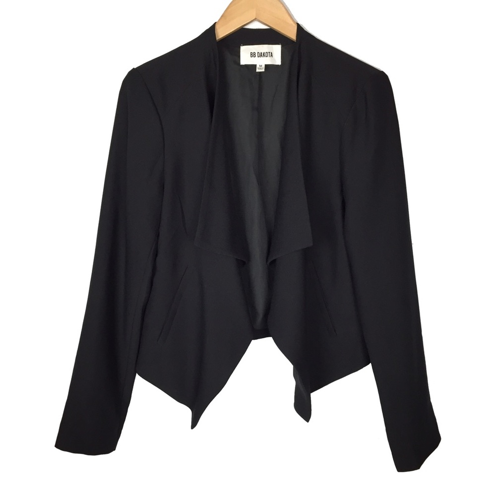 BB Dakota Black Draped Open Front Blazer Cardigan